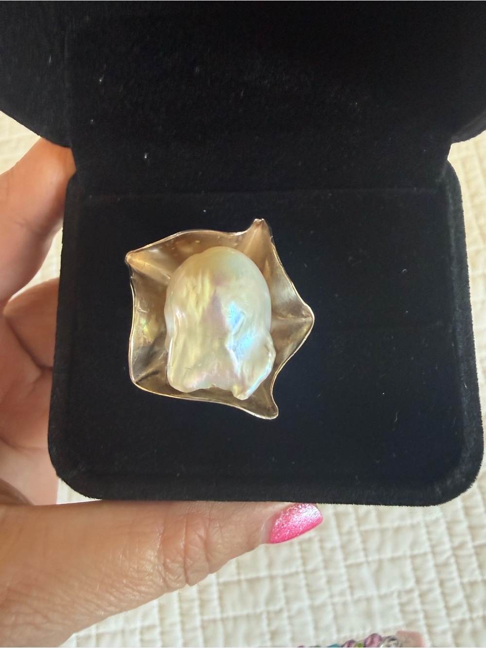 Iridescent Baroque Pearl Ring size 6